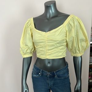 NWT Abercrombie & Fitch Poplin Cinched Puff Sleeve Yellow Crop Top Small